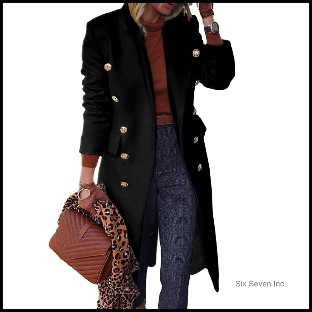 Long Wool Blend Double Breasted Trench Coat For Women